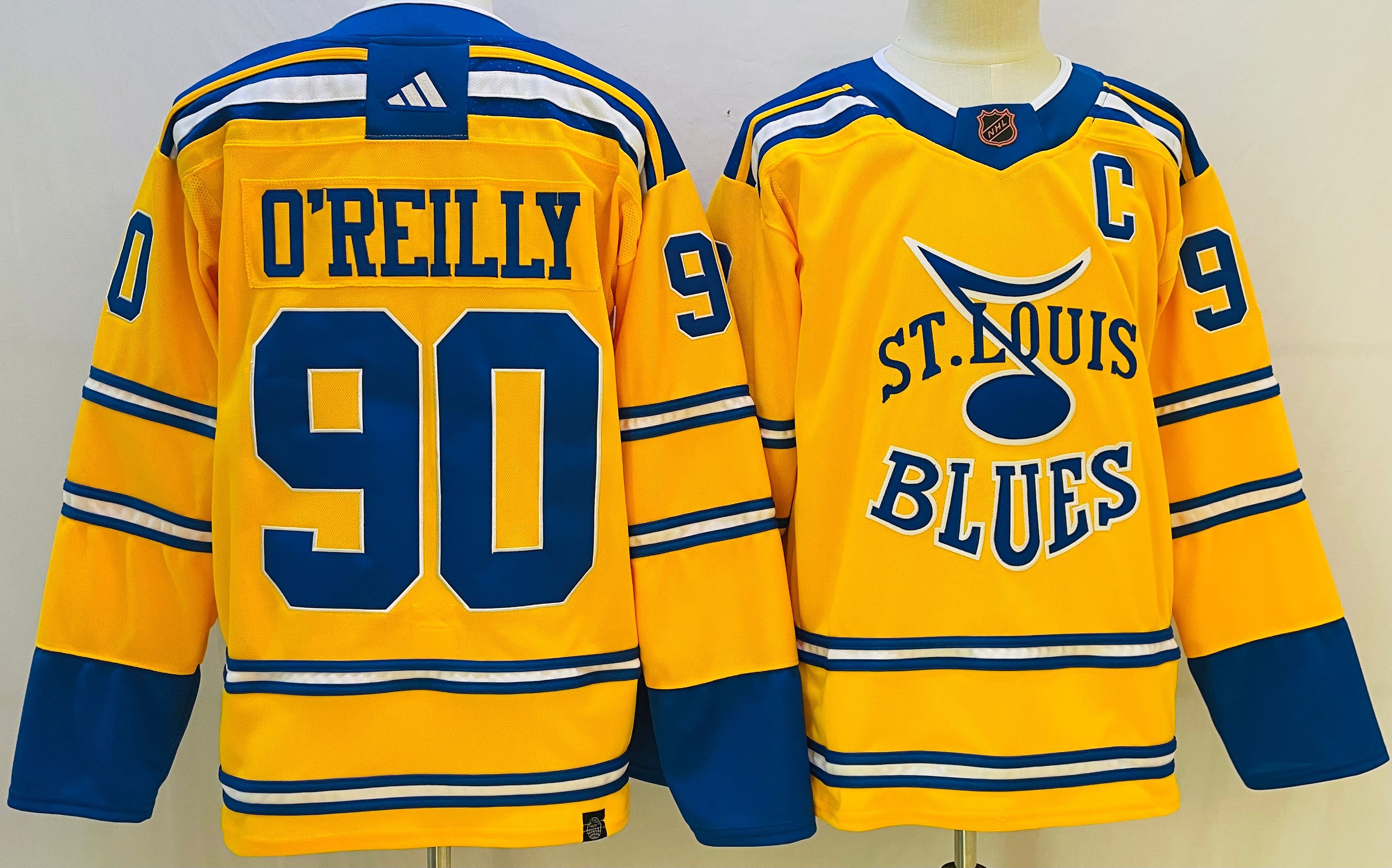 Men St.Louis Blues #90 Oreilly Yellow Throwback 2022 Adidas NHL Jersey